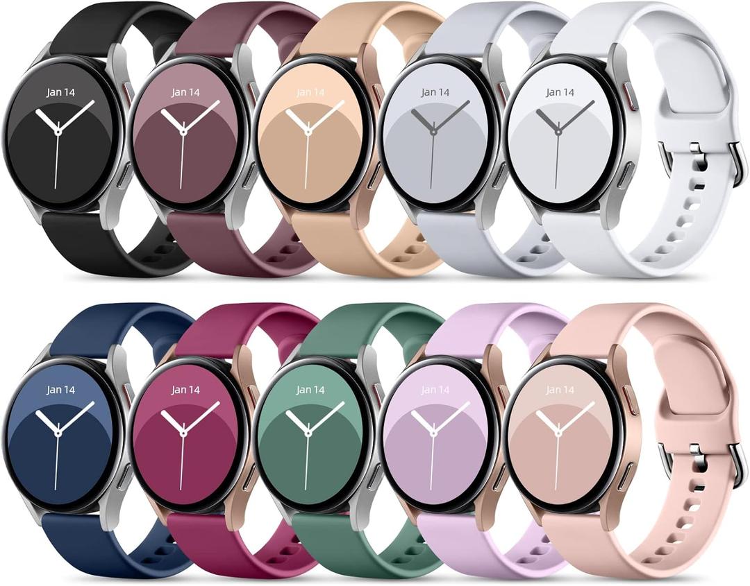 DaQin 10 Pack Bands Compatible with Samsung Galaxy Watch 7/6/5/4 40mm 44mm/Watch 6 Classic 43mm 47mm/Watch 5 Pro 45mm/Watch 4 Classic/Active 2 Band, 20mm Soft Silicone Sport Strap Wristbands Women Men