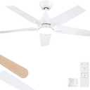 42 Inch Ceiling Fans with Lights and Remote, White Ceiling Fan, 5 Blade Modern Ceiling Fan for Bedroom, Living Room, Dining Room, Patio, Dimmable 6 Speeds DC Quiet