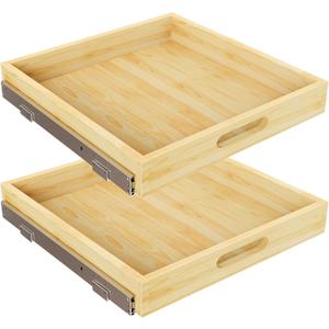 2 Set Pull Out Cabinet Organizer, Soft Close Slide Out Wood Drawer Storage Shelves for Kitchen, Base Cabinet Organization for Pantry, Finished, Heavy-Duty, Bottom Assembly (24 W x 21