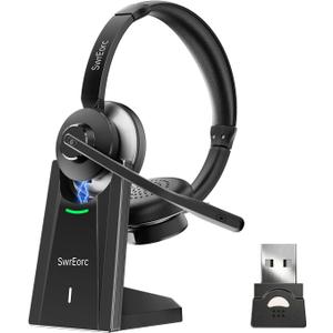 Bluetooth Headset, Wireless Headset with Mic for Work, Advanced AI Noise Cancelling Microphone (Clear Calls & Mic Mute), Bluetooth 5.3, USB Dongle, Headphones with Mic, for PC/Zoom/Office