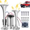 12V 600DB Air Horn Super Loud Train Horn for Truck, Dual Trumpets Kit with Air Compressor, Car Accessories Universal for Car, SUV, Motorcycle, Truck, Lorries, Boat, Gift for Men, Him (Silvery)