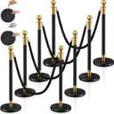 Ferraycle 8 Pcs 2026 Prom Stainless Steel Stanchion 5 ft Velvet Carpet Ropes and Pole Crowd Control Barriers Grand Opening Casino Movie Theme Party 360 Photo Booth Accessories (Black and Gold)