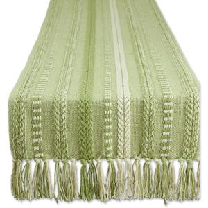 DII Farmhouse Braided Stripe Table Runner Collection, 15x108 (15x113, Fringe Included), Antique Green