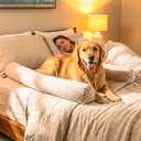 DenMate - On-Bed Dog Bed for Medium/Large Dogs (26x40), Stabilizing 100% Cotton Bolsters for Night Movement, Improves Comfort & Sleep for Dogs & Owners, Machine Washable Pet Mattress (Cream/Brown)