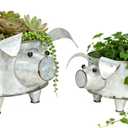 Galvanized Metal Pig Succulent Planter Farmhouse Pig Shaped Bowl Metal Pig Tray Rustic Decor Set of 2