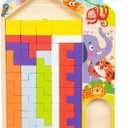 Wooden Puzzle Pattern Blocks Brain Teasers Game, 3D Russian Building Toy Wood Tangram Shape Jigsaw Puzzles Montessori STEM Educational Toys Gift for Kids