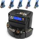 L LIKED CT550 USD Coin Sorter, Counter and Wrapper Machine Accurate sort for Nickels, Dimes, Quarters, Pennies, Dollars, Comes with 50 Performed Wrappers, 270 Coins/min, LCD Display, 37.5x37.5x31.5cm