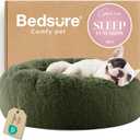 Bedsure Calming Dog Bed for Small Dogs - Donut Washable Small Puppy Bed, 23 inches Anti-Slip Round Fluffy Plush Faux Fur Large Cat Bed, Fits up to 25 lbs Pets, Rifle Green