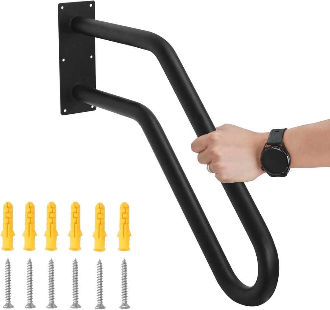 1pcs U-Shaped Wall Mount Handrail Iron Outdoor Grab Bar Black Hand railings for 1 to 3 Steps Stairs(Dia 1" Iron Pipe,17.71''Length,16.53''Height) (17.7"X16.5")