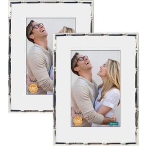 DECANIT 5x7 Picture Frames Metal,Thin Profile Photo Frame 5 by 7 Inch, Display for Wall Mounting or Tabletop Pack of 2,Silver (Bamboo 5*7 2PACK)