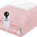 Electric Heated Blanket Throw Size 50"x60", Soft Flannel with Overheat Protection, 9 Adjustable Heat Settings & 10-Hour Auto-Off Timer, Fast Heating for Winter Comfort, Pink