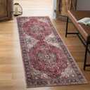Keen Home Design 2x10 Rug - Machine Washable Runner Rug with Non-Slip Backing, Ideal for Hallway, Entryway, Kitchen, Laundry Room - Vintage, Easy Clean, Durable, Low Pile Rug - (2'6" x 10') (Red/Dark Beige)