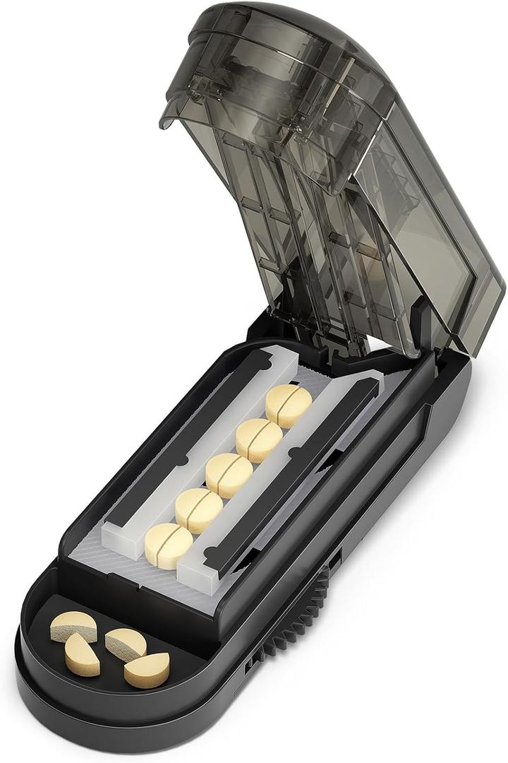 ONE PIX Pill Cutter Splitter for Small and Tiny Pills, Professional Adjustable Pill Cutter with Hidden Stainless Steel Blade, Safely Cuts Multiple Pills at Once, Grey