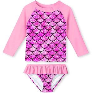 Lovekider Little Girls Swimsuits Two Pieces Swimwears Rash Guard Set Long Sleeve UPF50+ Bathing Suit for Beach 2-8T (3-4T, Mermaid Scales Purple)