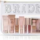 Hillban Clear Bride Makeup Bag Bridal Shower Gift Cosmetic Bag Bling Pearl Rhinestone Patch Pouch Waterproof PVC Travel Organizer for Bridesmaid Bridal Shower Bachelorette Party(Pearl Rhinestone)