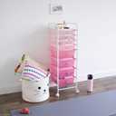 Humble Crew 8 Drawer Rolling Storage Cart with Wheels, Slim Plastic Organizer Trolley for Crafts, Office, School, Makeup & More, Metal Frame, Pink