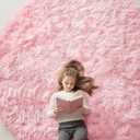 OLANLY Pink Round Rugs for Bedroom - Machine Washable, 8 ft Circle Area Rugs for Living Room, Soft and Fluffy Shaggy Carpet for Teen Girls and Boys, Nursery Rooms, Dorms, Home Decor Aesthetic