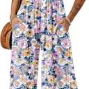 Dokotoo Women's Casual Loose Overalls Jumpsuits One Piece Sleeveless Printed Wide Leg Long Pant Rompers With Pockets (Large, Purple)