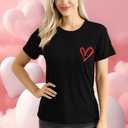 Valentines Day Shirt for Women Love Heart Printed T-Shirts Casual Summer Tee Tops (Black, S)