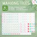 Oriental Theme Engraved American Mahjong Tile Set Melamine (1.2 Inch, Tiles Only) Lucky Cat Mini American Mahjong for Adults Women Family Party Travel Game Ideal Gift(Green)