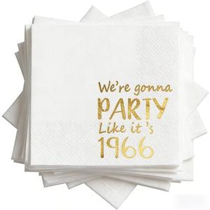 Horaldaily 100PC Cocktail Napkins, 5x5 Inches Gold Foil We're Gonna Party Like It's 1966 Birthday Paper Napkins for Party Anniversary Lunch Dinner