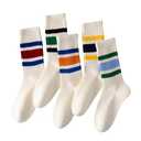 DarkCom Striped Crew Socks Seamless, or Solid Cotton Tube Socks, Casual Comfort 5 Pairs for Women and Men