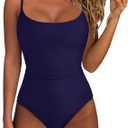 SUUKSESS Women One Piece Tummy Control Swimsuit Crisscross Backless Bathing Suit (Large, Indigo Blue)