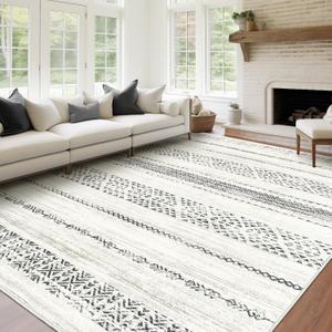 5x7 Area Rug for Living Room Moroccan Washable Rugs Non Slip Indoor Floor Carpet Foldable Large Soft Area Rug for Dining Room Bedroom with Low Pile(Grey,5'x7')