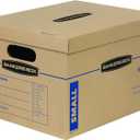 Bankers Box Small Classic Moving Box 5 Pack, Reinforced Handles, Tape-Free Assembly, Box with Lid, 15-in x 12-in x 10-in (7714902)