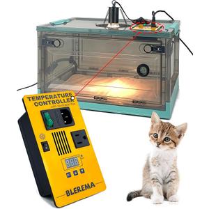 Puppy Incubators with Heatining and Oxygen Tube for Newborn Animals. Incubator for Puppies are Equipped with Heat Lamp, Dimmer Light Sockets, Thermohygrometer, Reusable Waterproof Pads