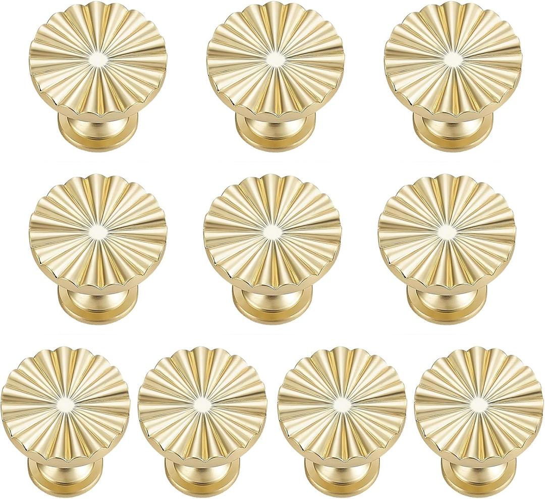 TIANLIN 10 Pack Cabinet Knobs Brushed Brass Dresser Knobs Zinc Alloy Dresser Hardware for Closet, Wardrobe and Cupboard Round Vintage Drawer Pulls Gold