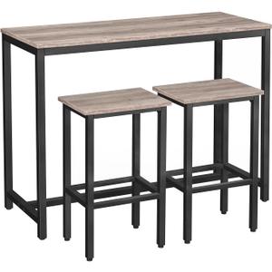 HOOBRO Bar Table and Chairs Set, 47.2 Rectangular Pub Table with 2 Stools for Small Space, High Top Table, 3-Piece Breakfast Set, Sturdy Metal Frame, Easy to Assemble, Greige BG52BT01