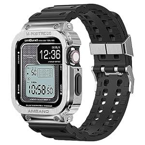amBand Bands Case Compatible with Apple Watch 44mm, Moving Fortress Rugged Metal Bumper Men Tactical TPU Military Strap Protective Cover Compatible for iWatch 44 mm Series SE2/ SE/ 6/ 5/ 4 Silver