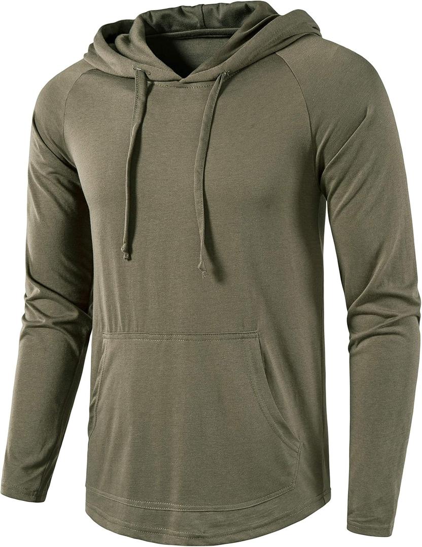SIR7 Men's Gym Workout Active Long Sleeve Pullover Lightweight Hoodie Casual Hooded Sweatshirts (Large, Army Green)