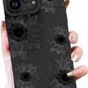 OOK Floral case for iPhone 15 Pro Max Case, Cute Sunflower Floral Blooms Design Soft TPU Shockproof Protective for Women Girls Slim Phone Cover - Black Flower
