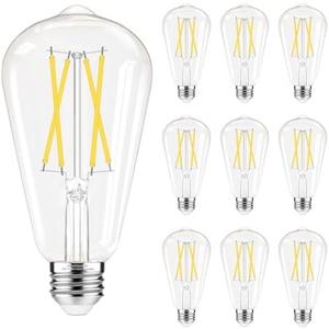 GvvooHome Dimmable LED Edison Bulbs, 4000K Daylight White, 6W Equivalent to 60 watt E26 LED Bulb, ST58 Vintage Light Bulbs, 600LM, 90+ CRI, E26 Base, Clear Glass, 10 Pack