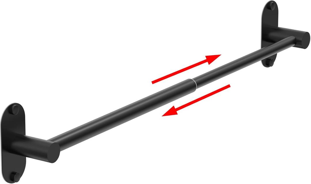 Towel Bar, Adjustable 14.4inch - 25.2inch Towel Rack, Self Adhesive Wall Mounted for Bathroom Kitchen Hand Towel Holder Cloths Hanger 304 Stainless Steel Organizer Single Bar (1, Matte Black)