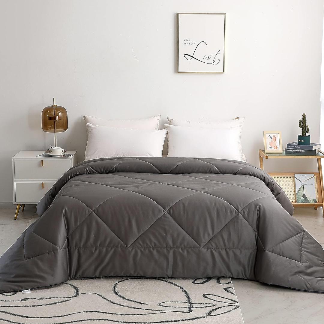 Leisurely Collection 2025 Premium Upgraded Non-Vacuum Bed Quilt All Seasons 100% Cotton Filled Comforter - Reversible Lightweight Soft Breathable Fluffy (Midnight Grey Full/ Queen)