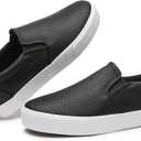 TUOPIN Womens Synthetic Leather Slip On Shoes,Padded Collar Slip on Sneakers for Women,Casual Loafers Walking Shoes(Black.US10)
