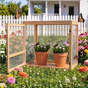 Bucherry Wooden Butterfly Habitat Cage Kit Monarch Caterpillar Enclosure with Mesh Tent & Wood Frame, Detachable Insect Observation House for Kids Outdoor Garden (20")