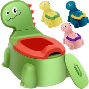 Potty Training Toilet Potty Seat Baby Training Chair Boys Girls Toddler Dinosaur Comfortable Children 1-5 Years Old Baby Toilet Animal Seat With Lid Back Potty Trainer (Green)