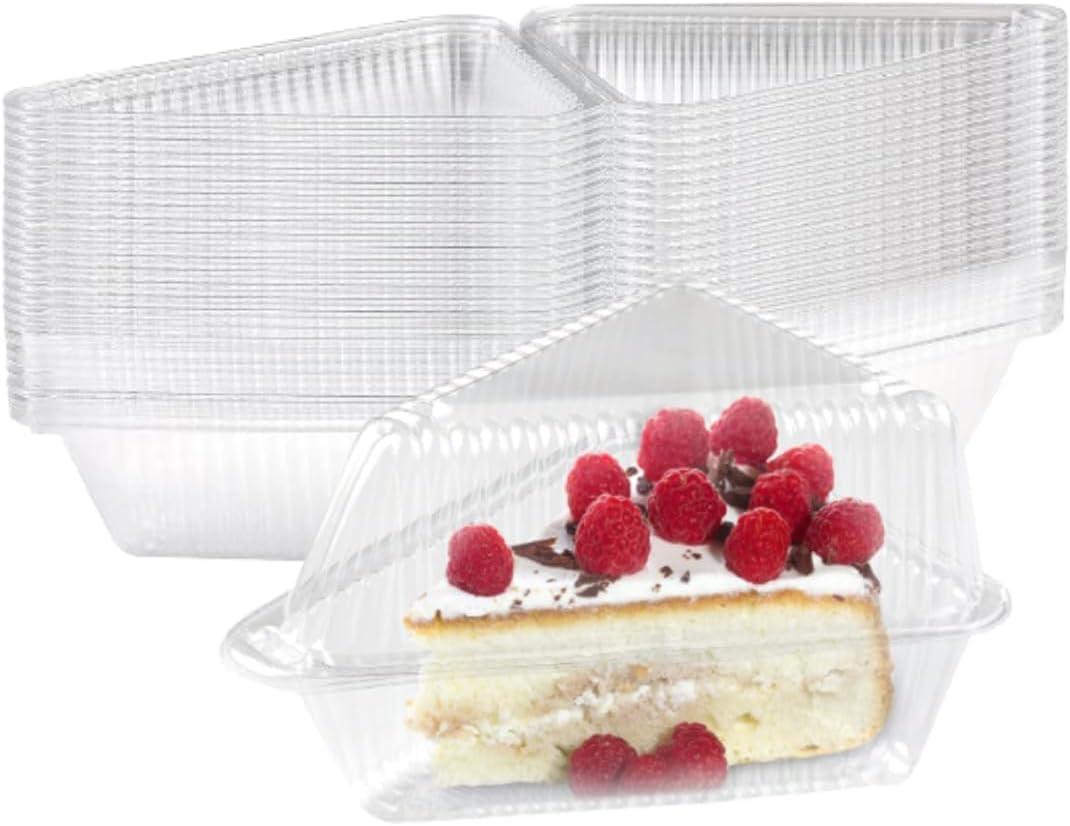 100 Pcs Cake Slice Containers with Lid, Single Clear Plastic Individual Carrier Transparent Disposable Triangle Boxes for Cheesecake, Flan, Cupcake, Sliced Dessert Pie - Take Out, Mini Desechables