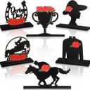 Novabright 6 Pcs Derby with Rose Table Decorations Signs Horse Racing Party Decorations Wooden Horse Racing Table Centerpieces 3D Derby Tiered Tray Decor for Home Office Decor Holiday Party Supplies
