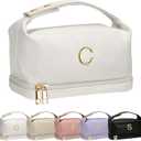 Gifts for Mom, Letter Makeup Bag, Personalized Double Layer Cosmetic Bag with Makeup Brush Organizer, Birthday Gifts for 5 6 7 8 9 10 11 12 Year Old Girls-Graduation Gifts for Her (White)