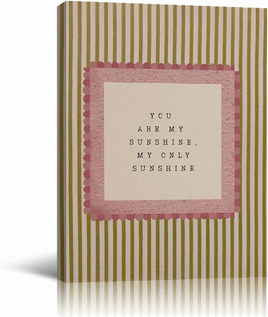 Framed Kids Nursery Wall Art Vintage Nursery Wall Decor You Are My Sunshine Canvas Prints Neutral Striped Kid's Room Decor Girl & Boy Bedroom Farmhouse Kid's Room Decoration, 8"x10" Ready to Hang