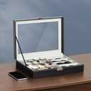 AUTOARK Leather 12 Watch Box Jewelry Case and 4 Piece Sunglass Eyeglasses Organizer,Mens Women Storage Holder Boxes,Large Glass Top,Black,MKAW044 (16 Slot)