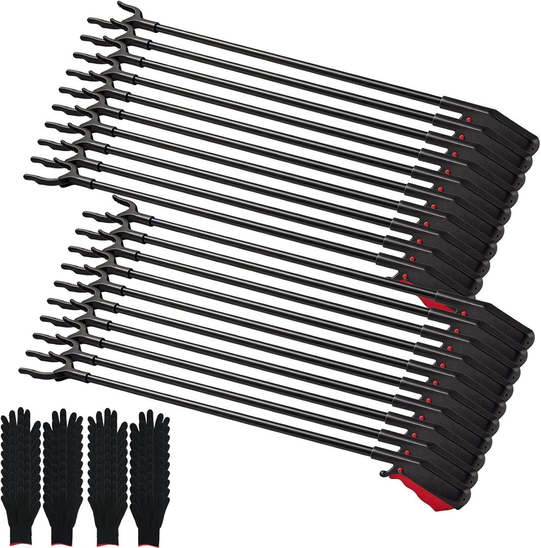 20 Pcs Grabber Reacher Tool Bulk, 360 Rotating Pickup Stick with Work Gloves 31.5" Long Handle Trash Picker Aid Nonslip Claw Grabber Lightweight Handy for Elderly Arm Extension