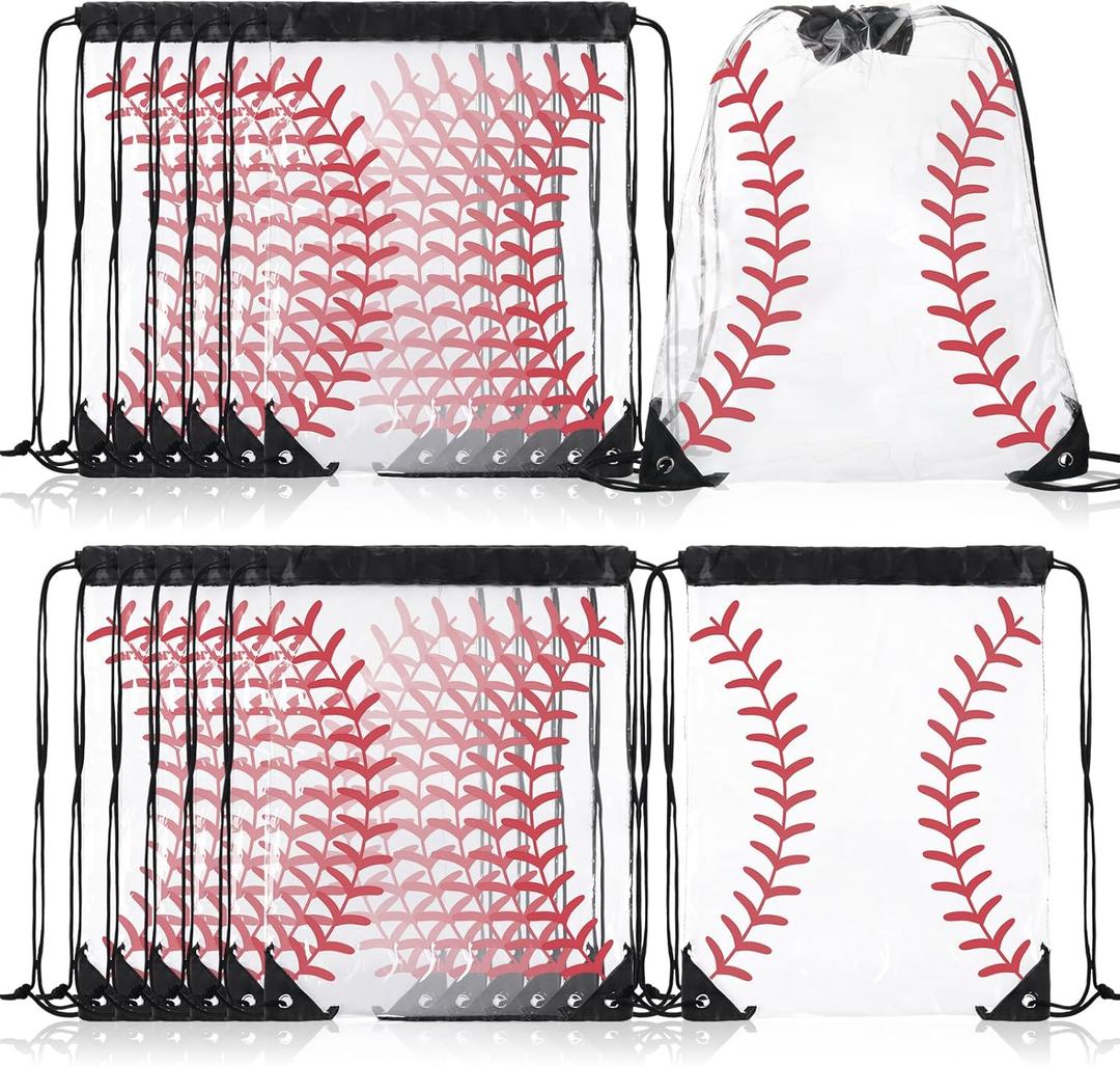 12 Pcs Clear Drawstring Bags Gift Packaging Party Favor Bags Drawstring Backpack Adjustable for Men Women Sports, (Softball)
