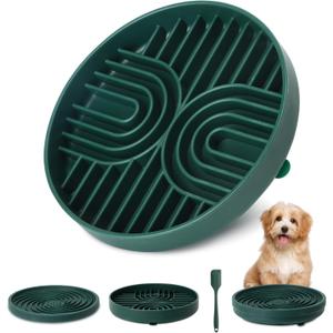 2 in 1 Slow Feeder Dog Bowls Small Breed, Silicone Lick Mat for Dogs, Dog Puzzle Bowl with Suction Cups for Anxiety Relief, Slow Feeder- Dishwasher Safe,Green,Spatula+UU Dogs Bowl+Cyclone Lick Pad