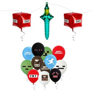 21Pcs Pixel Happy Birthday Decorations Party Favor BalloonsPixel Video Game Theme Balloons Supplies